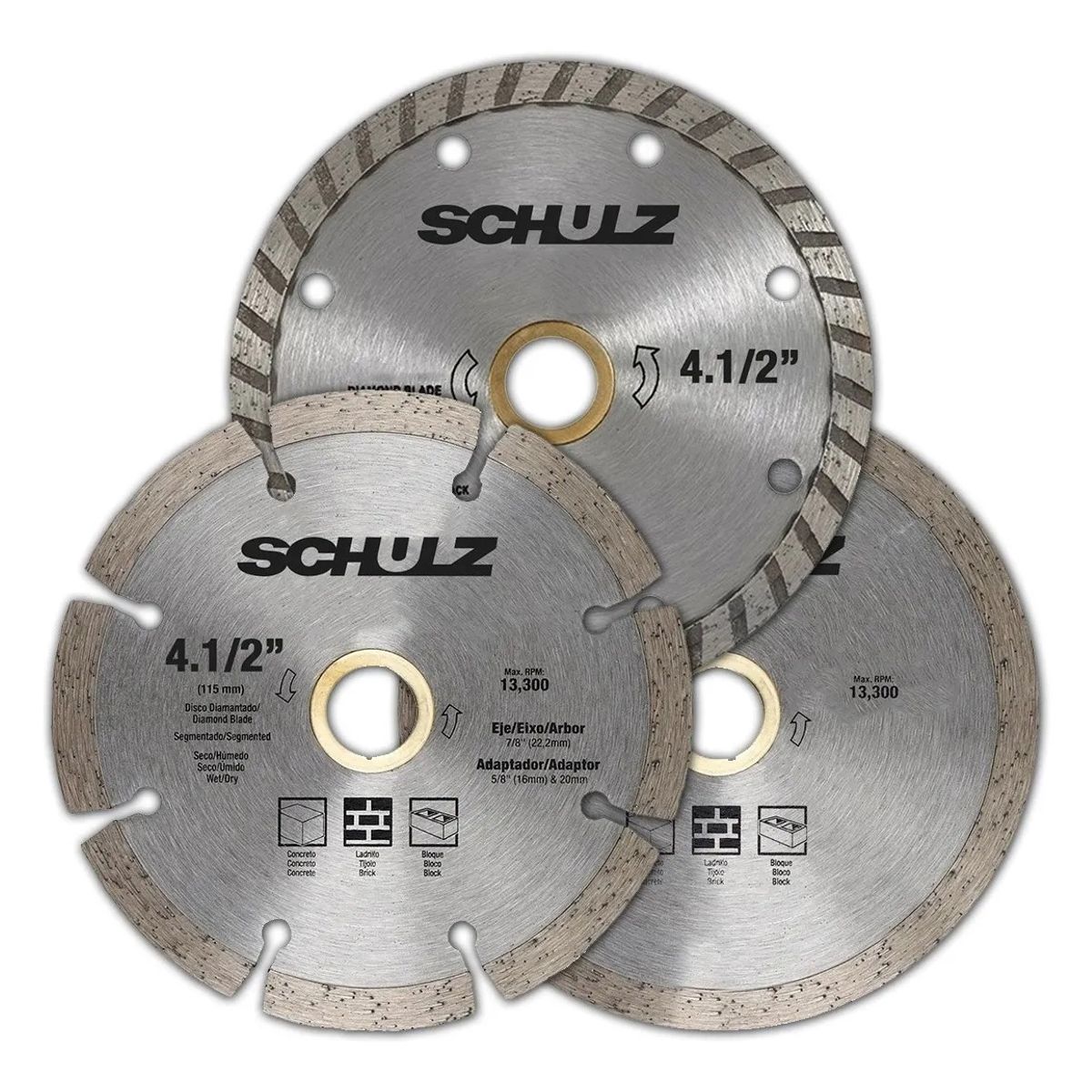 SCHULZ - Set discos de corte diamantados continuo, segmentado, Turbo 4 - 1/2 " SCHULZ