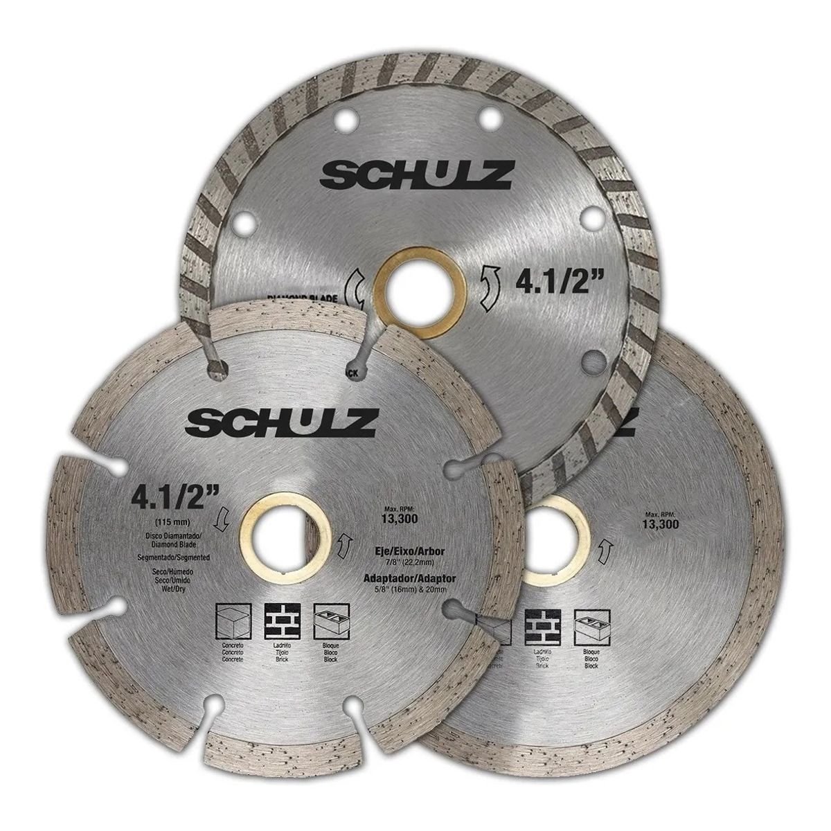 SCHULZ - Set discos de corte diamantados continuo, segmentado, Turbo 4 - 1/2 " SCHULZ