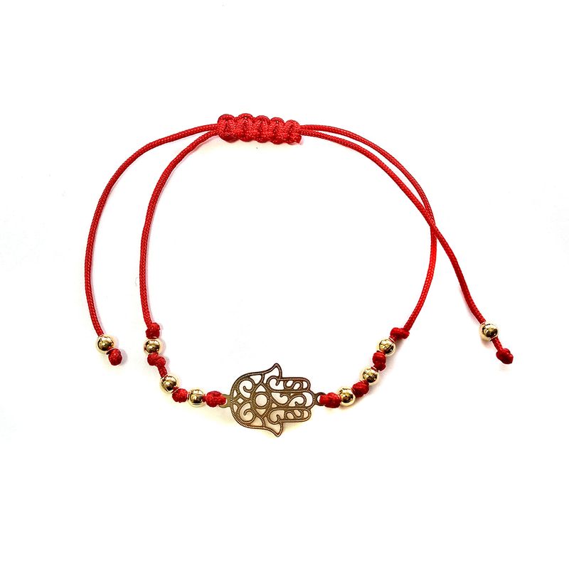 ANDREA COGGIOLA JOYAS - Pulsera Mano Fátima Enchapado Oro 18K Cordón Rojo