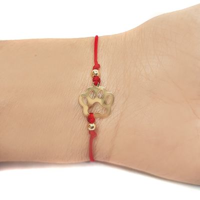 Imagen 2 del producto Pulsera Huella Perro Enchapado Oro 18K Cordón Rojo