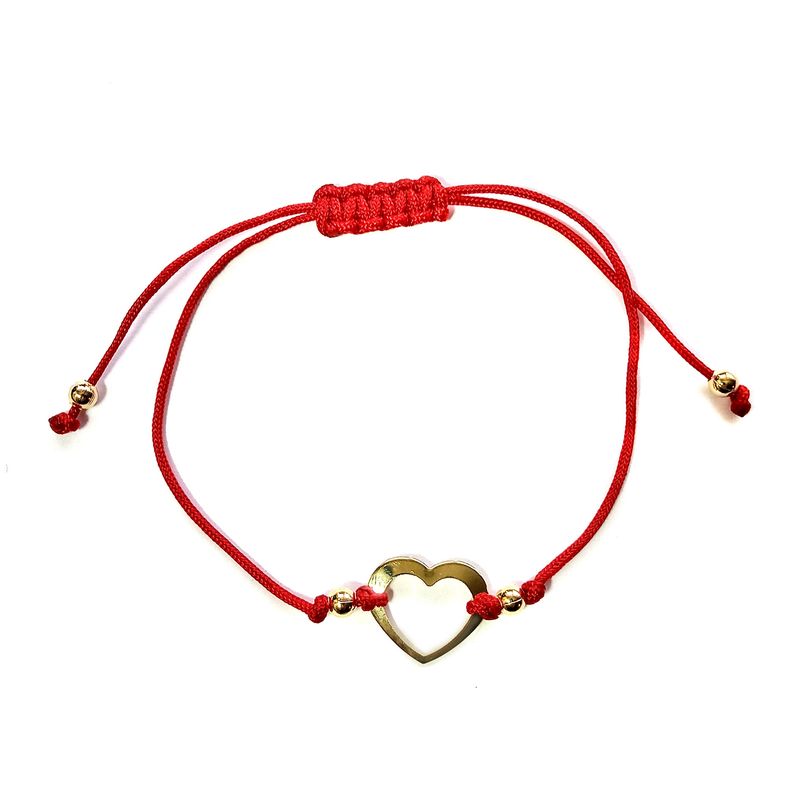 ANDREA COGGIOLA JOYAS - Pulsera Corazón Calado Enchapado Oro 18K Cordón Rojo