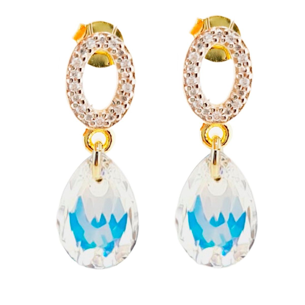 JOYAS MONTERO - Aros Gota de Luz Gold 24K  creado con cristales de Swarovski® Aurora Boreal