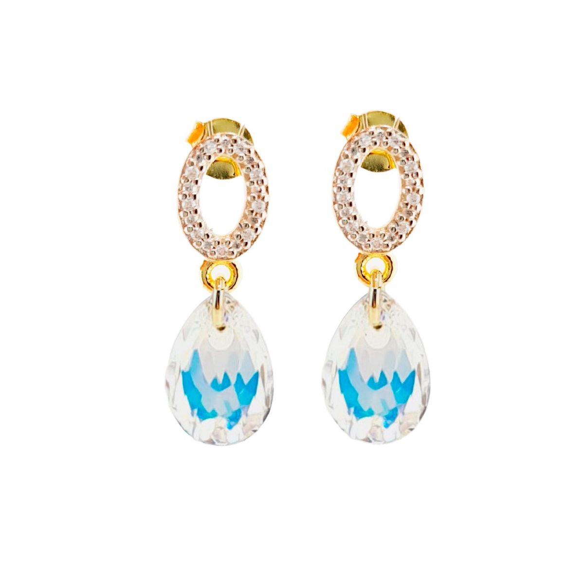 JOYAS MONTERO - Aros Gota de Luz Gold 24K  creado con cristales de Swarovski® Aurora Boreal