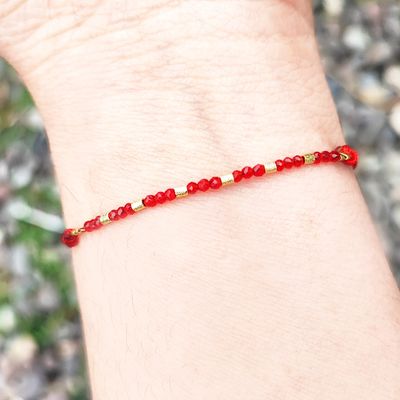 Imagen 2 del producto Pulsera Cristal Rojo Enchapado Oro 18K Cordón Rojo
