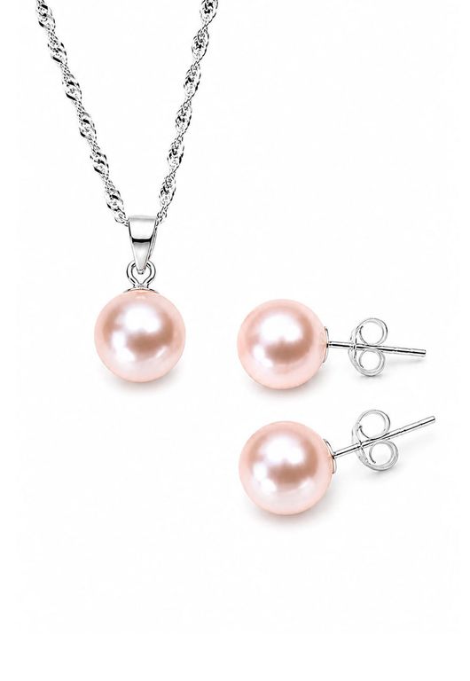 Conjunto Viena Plata 925 creado con Perlas de Swarovski Peach Damasco 1