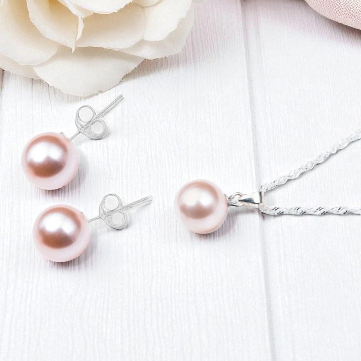 JOYAS MONTERO - Conjunto Viena Plata 925  creado con Perlas de Swarovski® Peach