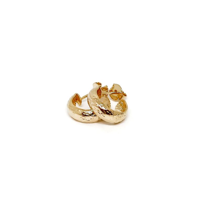 Aros Argollas Martillada 12mm Enchapada Oro 18K Dorado TALLA UNICA