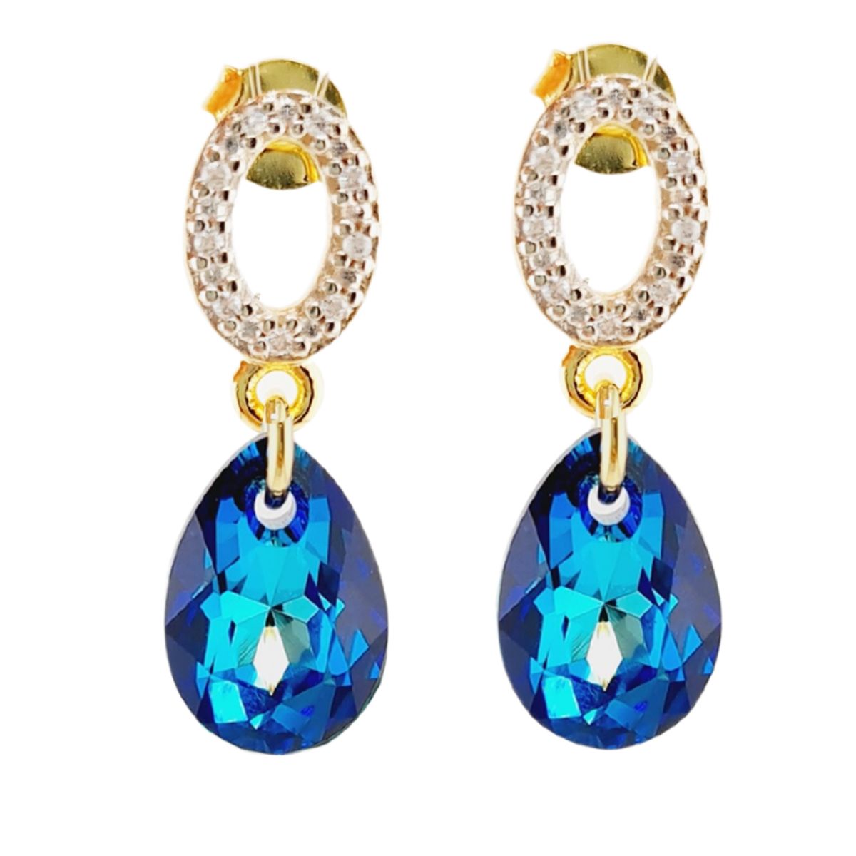 JOYAS MONTERO - Aros Gota de Luz Gold 24K  creado con cristales de Swarovski® Bermuda Blue