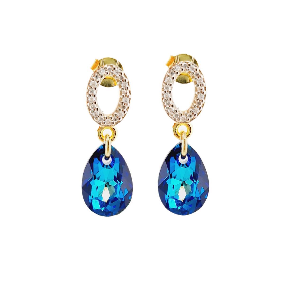 JOYAS MONTERO - Aros Gota de Luz Gold 24K  creado con cristales de Swarovski® Bermuda Blue