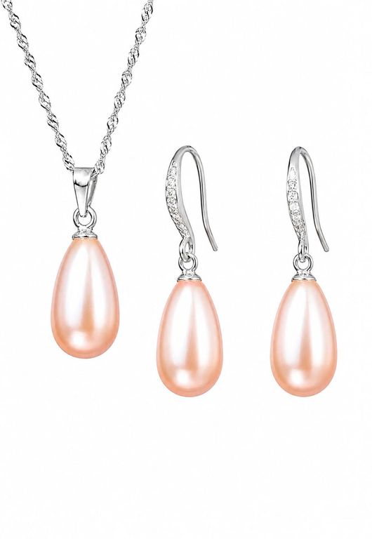 Aros Conjunto Moscu Plata 925 creado con perla de Swarovski Peach Damasco TALLA UNICA