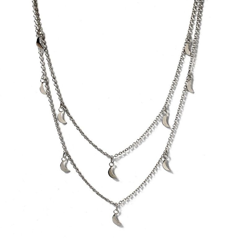Collar Lunas Doble Plata Fina 925 Plateado TALLA UNICA
