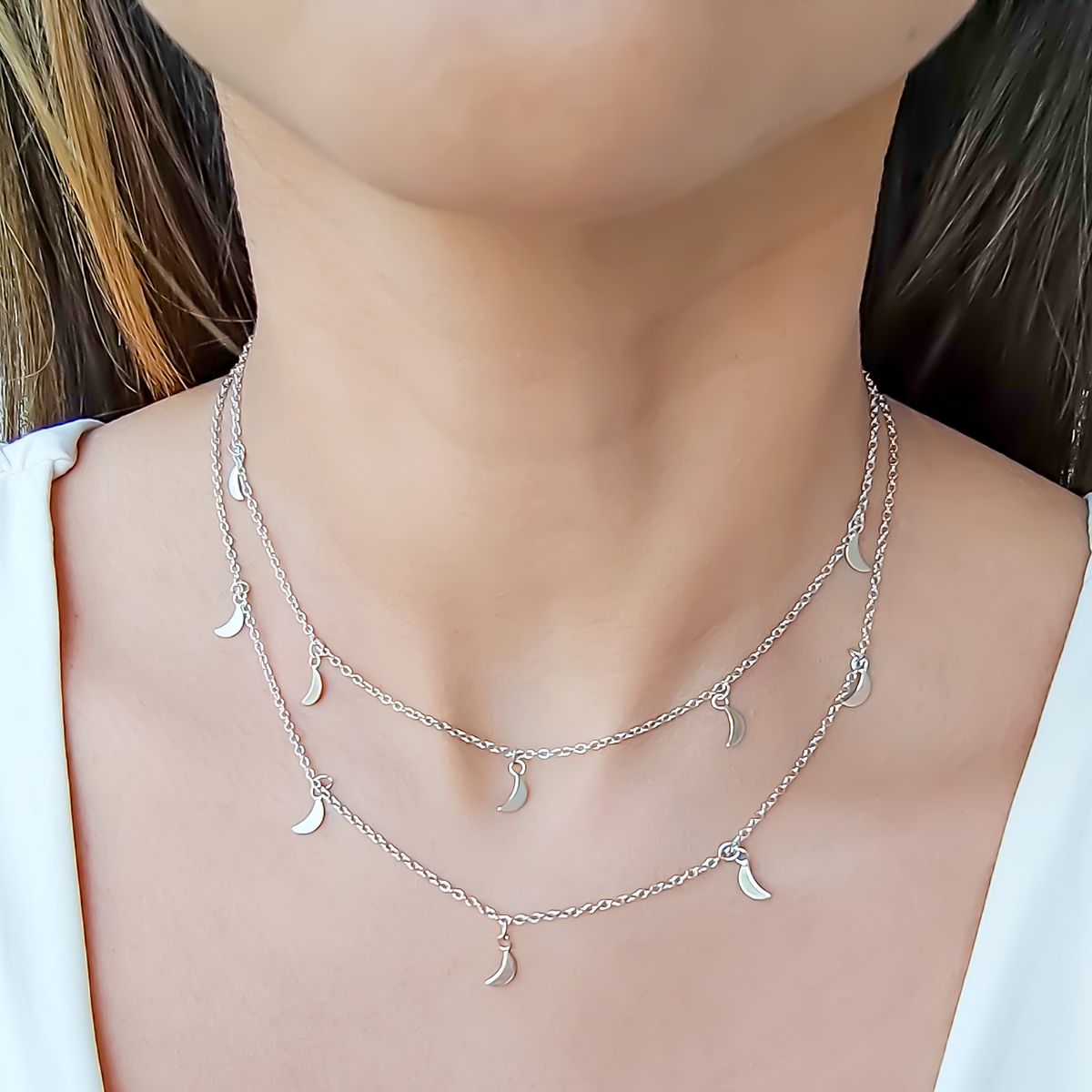 COGGIOLA - Collar Lunas Doble Plata Fina 925