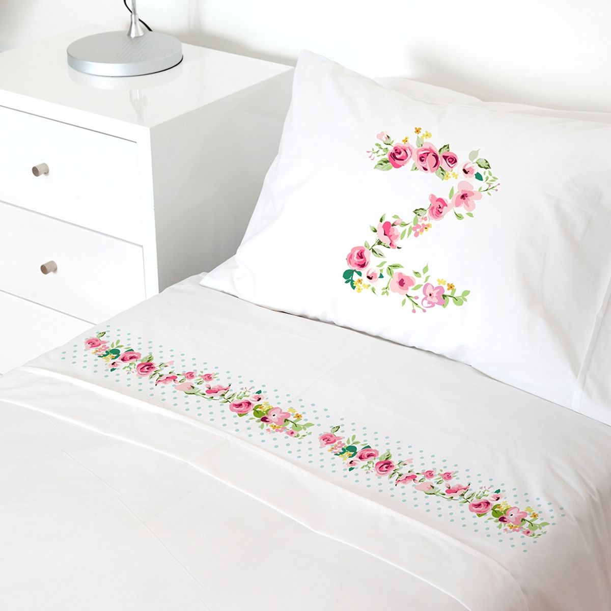 TUYO PRINT - Juego de Sábanas 15 plaza Letra Vintage Z