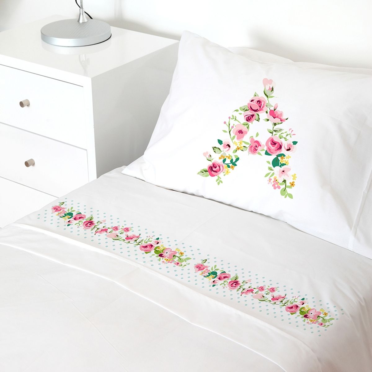 TUYO PRINT - Juego de sábanas 1 plaza Letras Vintage A