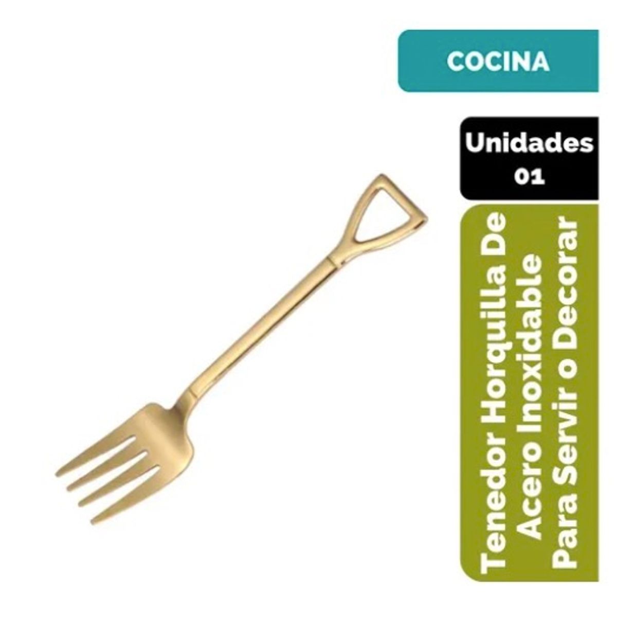 GENERICO - Tenedor Horquilla De Acero Inoxidable Para Servir Dorado