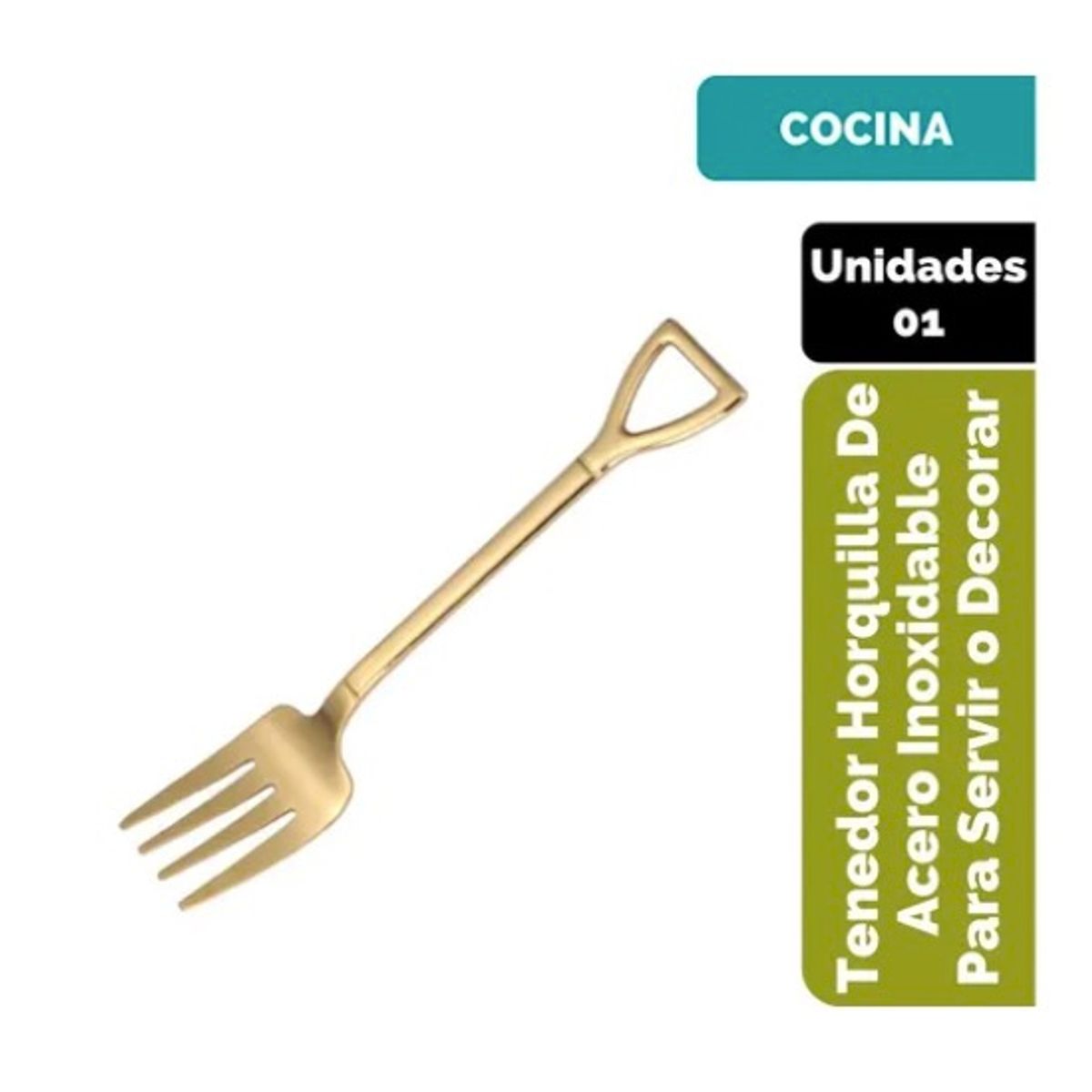 GENERICO - Tenedor Horquilla De Acero Inoxidable Para Servir Dorado