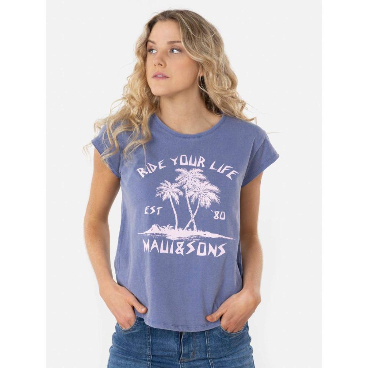 MAUI AND SONS - Polera PALM EST `80 Mujer Azul Maui and Sons MAUI AND SONS