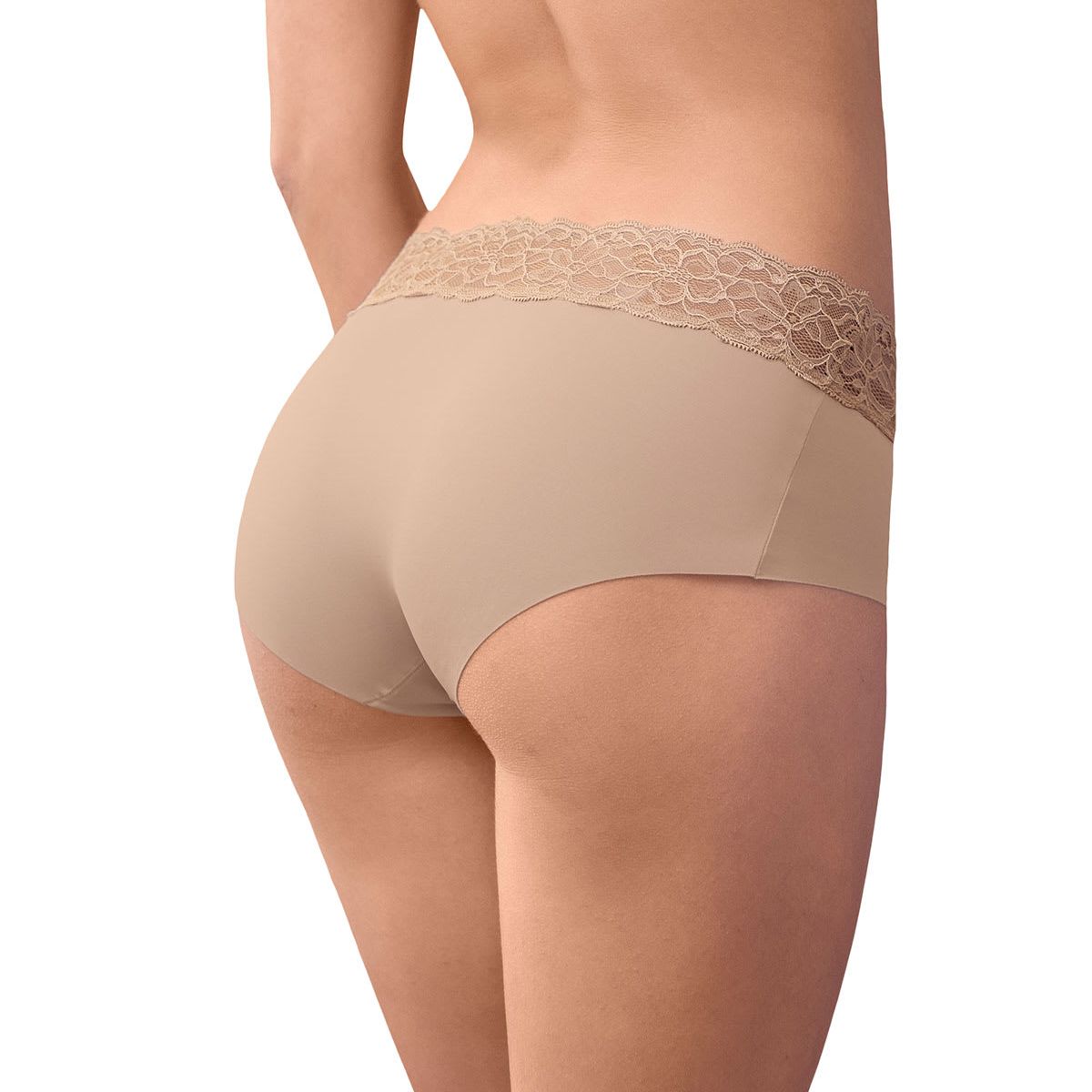 LEONISA - Calzón hípster en tela ultraliviana con franja de encaje 012960 Café Claro