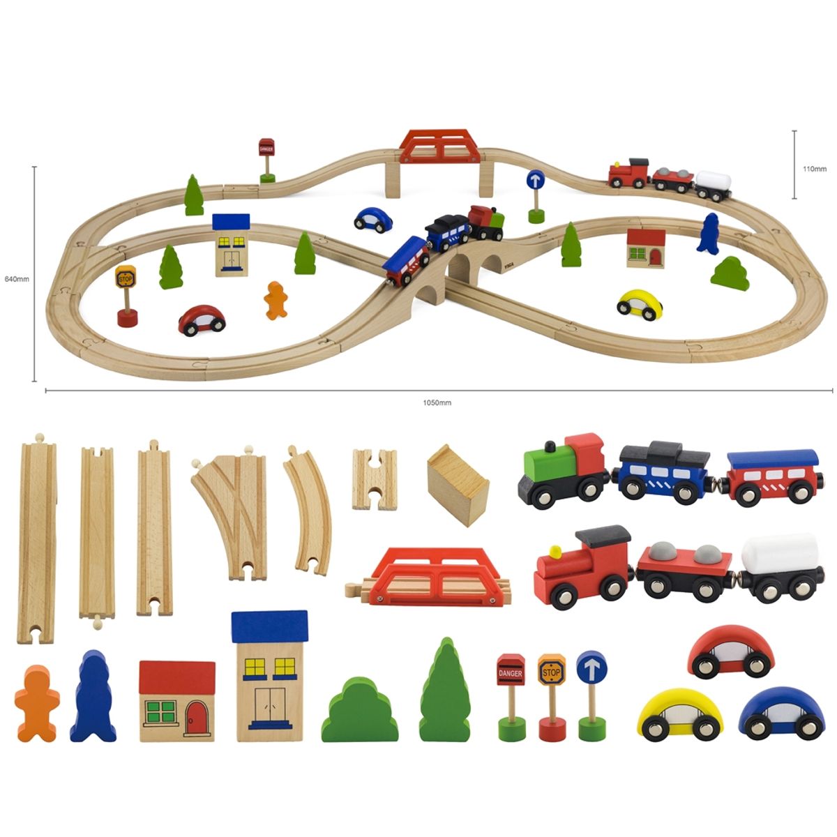 VIGA - Juguete Madera Pista de Trenes con Accesorios 49 pz