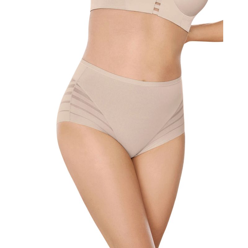 LEONISA - Calzón faja clásico con control moderado de abdomen y bandas en tul 012903 Café Claro