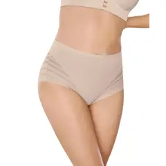 LEONISA - Calzón faja clásico con control moderado de abdomen y bandas en tul 012903 Café Claro