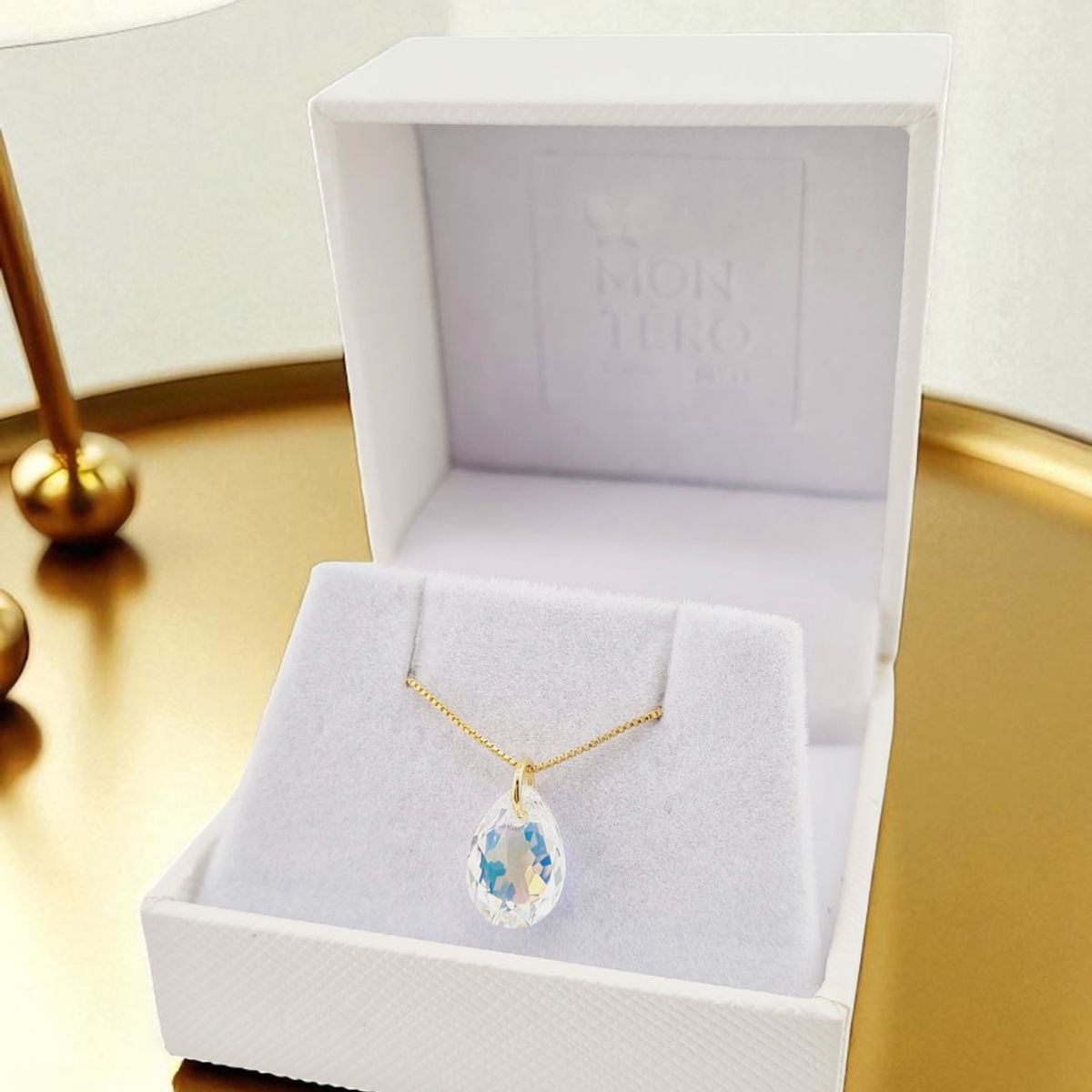 JOYAS MONTERO - Collar Gota de Luz Gold 24K creado con cristales de Swarovski® Aurora Boreal