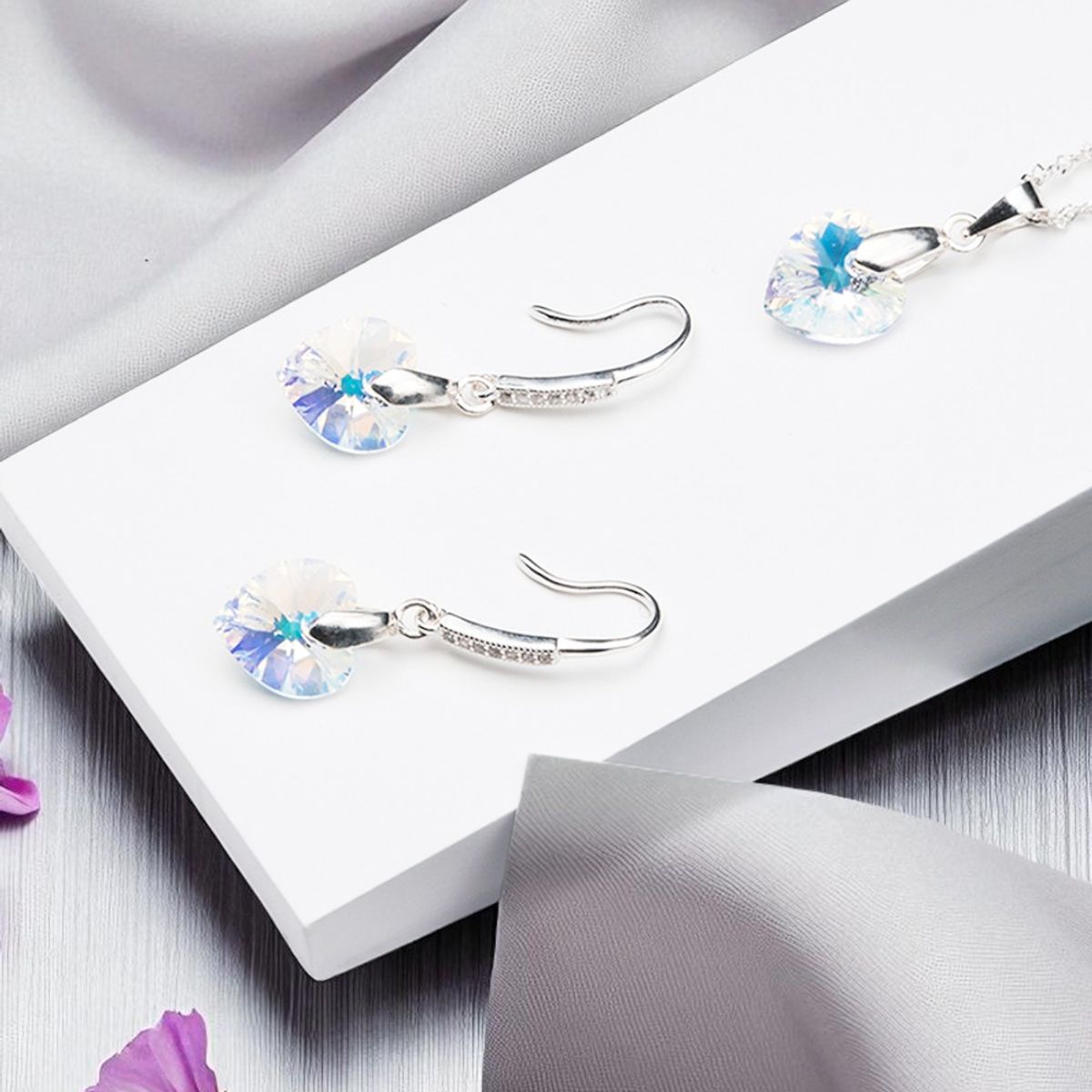 JOYAS MONTERO - Conjunto Romance Plata 925 creado con cristales de Swarovski® Aurora Boreal