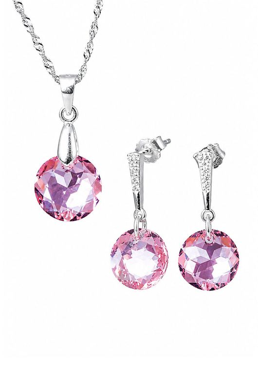 Conjunto Gracia Plata 925 creado con cristales de Swarovski Light Rose Rosa TALLA UNICA