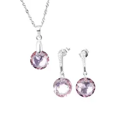 JOYAS MONTERO - Aros + Collar Conjunto Gracia Plata 925 Cristal Genuino Light Rose
