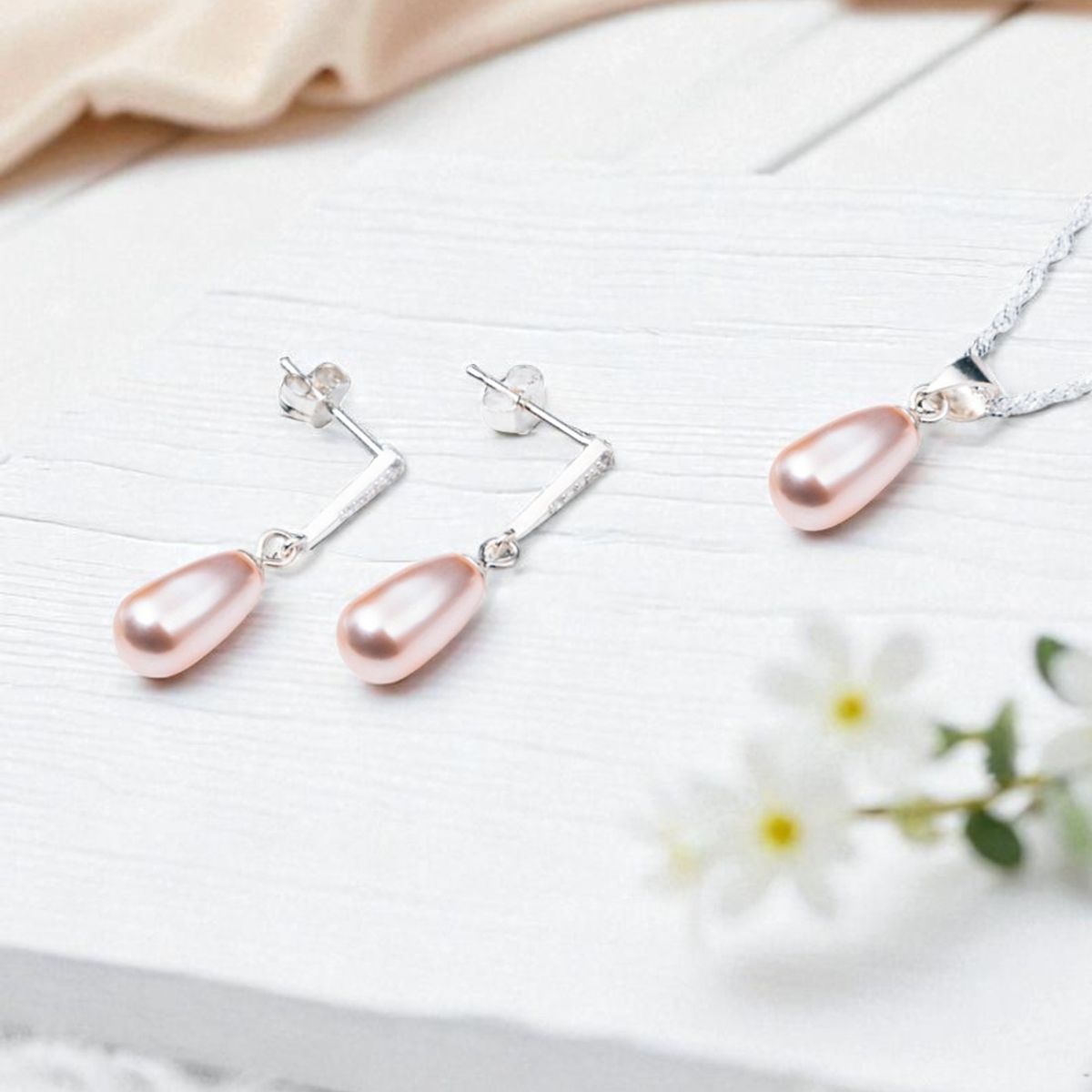 JOYAS MONTERO - Conjunto Plata 925 Marsella creado con Perla de Swarovski® Peach