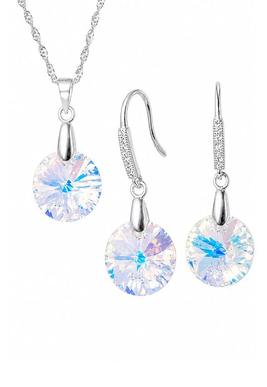 Conjunto Madrid Plata 925 creado con cristales de Swarovski Aurora Boreal Blanco TALLA UNICA