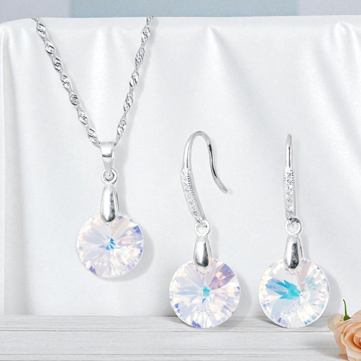 JOYAS MONTERO - Conjunto Madrid Plata 925 creado con cristales de Swarovski® Aurora Boreal