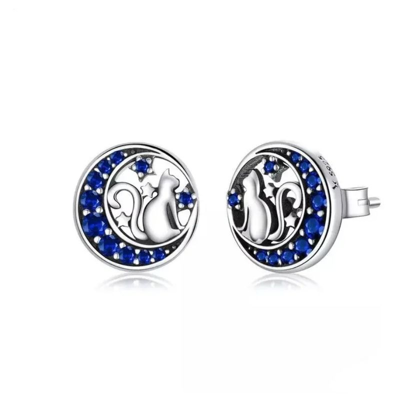 GENERICO - Aros gato luna plata 925 mujer