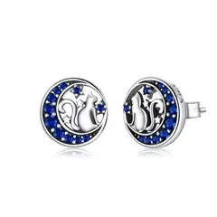 GENERICO - Aros gato luna plata 925 mujer
