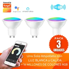 D MOTICA - Pack 3 Ampolletas Gu10 Wifi Inteligente 5w 220v Blancos + Colores Rgb