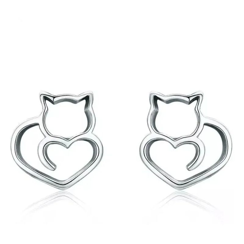 GENERICO - Aros gato plata 925 mujer