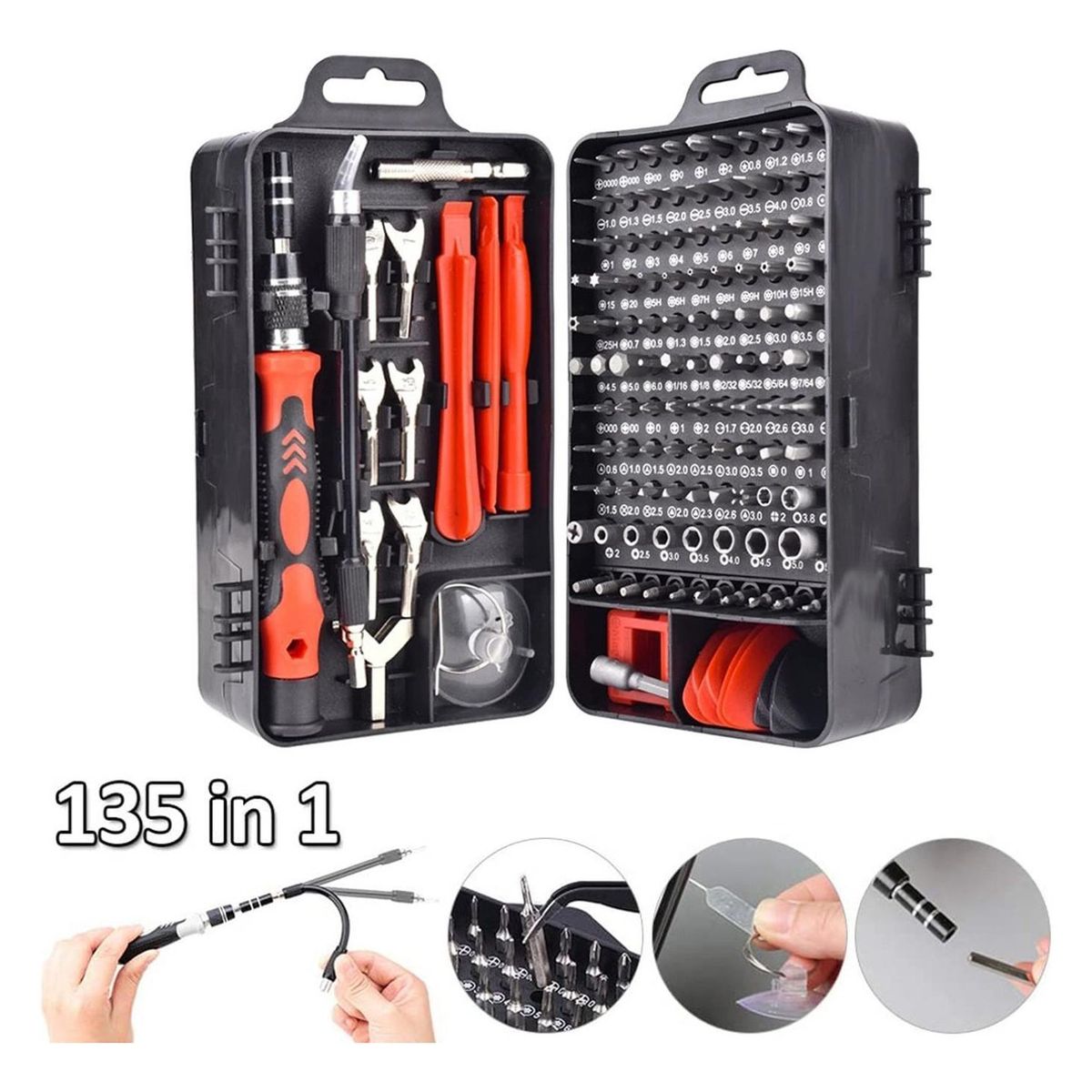 PARTYGLOBOS - Set Kit Juego Destornillador 135 En 1 Precisión Magnéticos