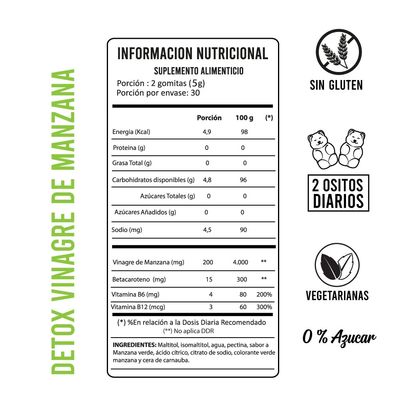 Imagen 2 del producto Vinagre De Manzana Detox- Vitamina B6 Y B12 - 60 Gomitas