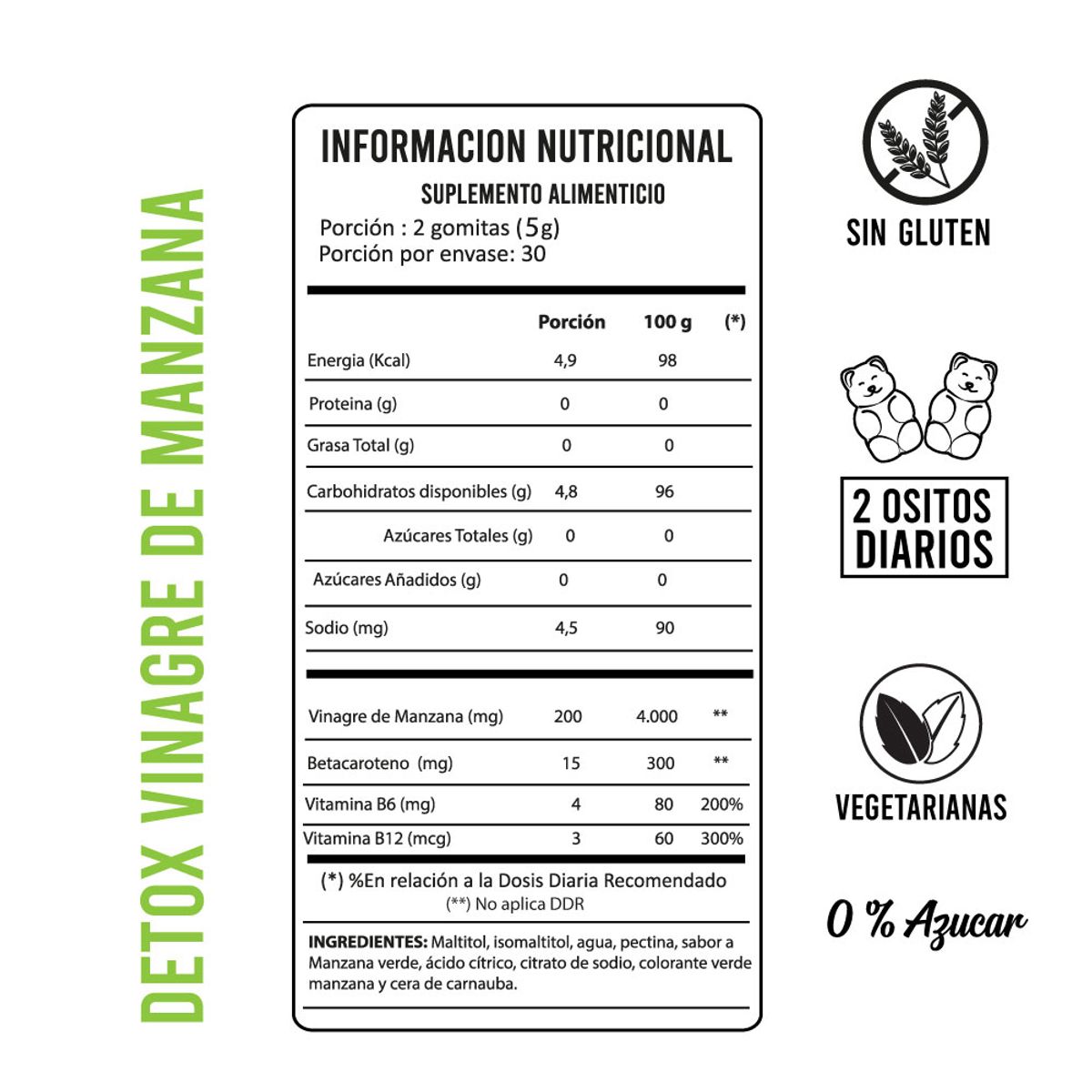 Perfect Bear - Vinagre De Manzana Detox- Vitamina B6 Y B12 - 2 meses