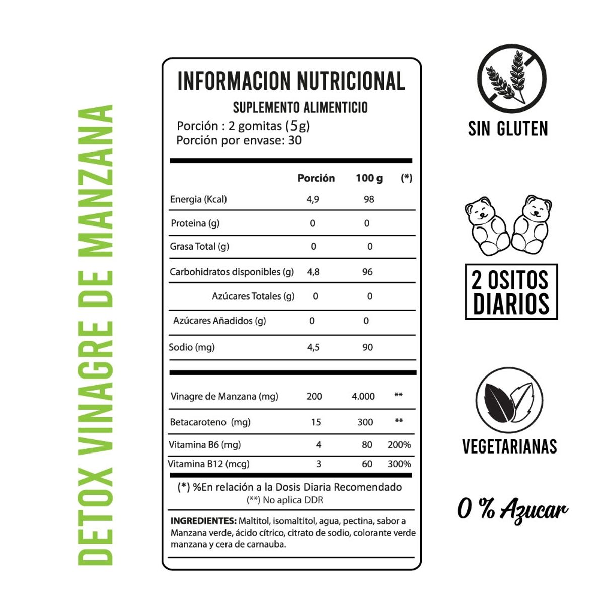 Perfect Bear - Vinagre De Manzana Detox- Vitamina B6 Y B12 - 3 meses