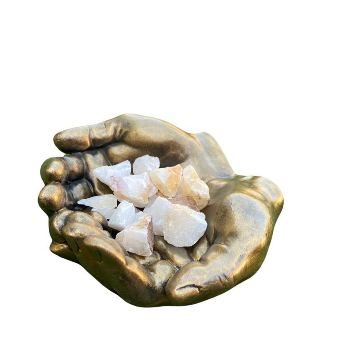 SAT NAM INSPIRES - Manos de la Abundancia Dorada  + Piedra Cuarzo 13cm