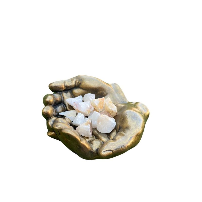 SAT NAM INSPIRES - Manos de la Abundancia Dorada  + Piedra Cuarzo 13cm