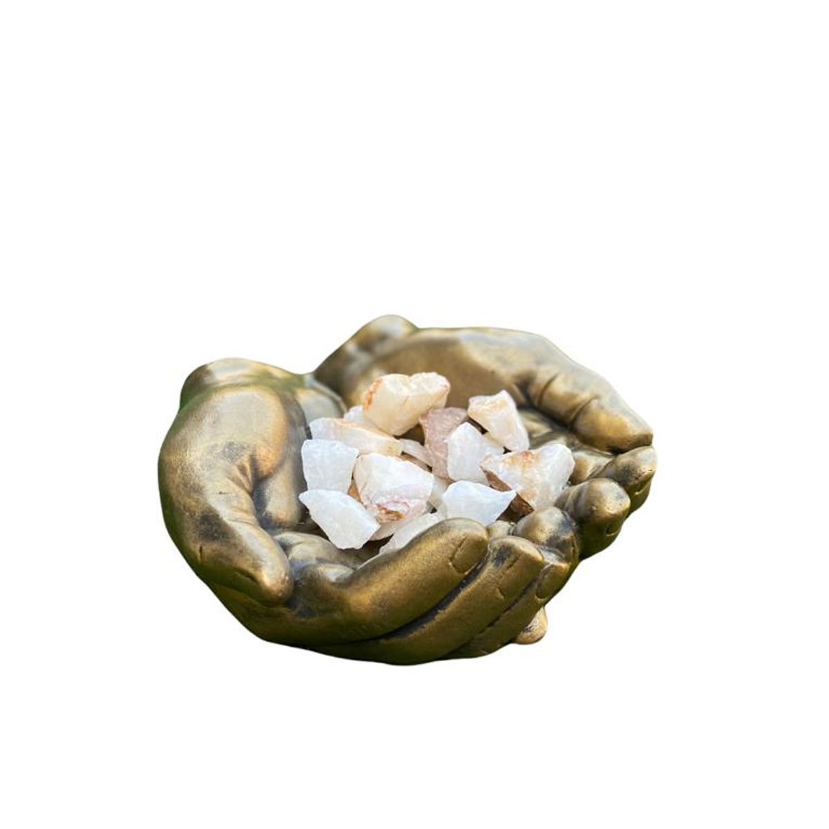 SAT NAM INSPIRES - Manos de la Abundancia Dorada  + Piedra Cuarzo 13cm