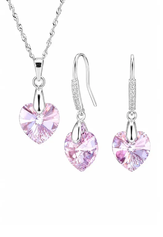 Conjunto Romance Plata 925 creado con cristales de Swarovski Light Rose Rosa TALLA UNICA