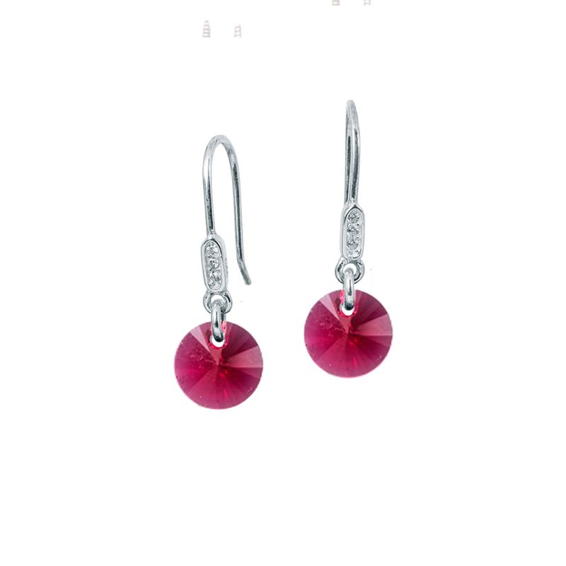 JOYAS MONTERO - Aros Punto De Luz Circon Plata 925 y Cristales Genuinos Scarlet
