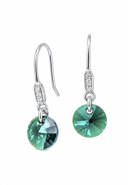 Aros Punto De Luz Circon Plata 925 creado con cristales de Swarovski Emerald Verde TALLA UNICA