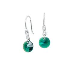 JOYAS MONTERO - Aros Punto De Luz Circon Plata 925 y Cristal Genuino Emerald Shimmer