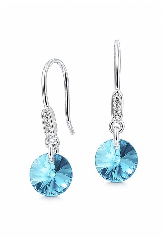 Aros Punto De Luz Circon Plata 925 creado con cristales de Swarovski Turquesa Aguamarina TALLA UNICA