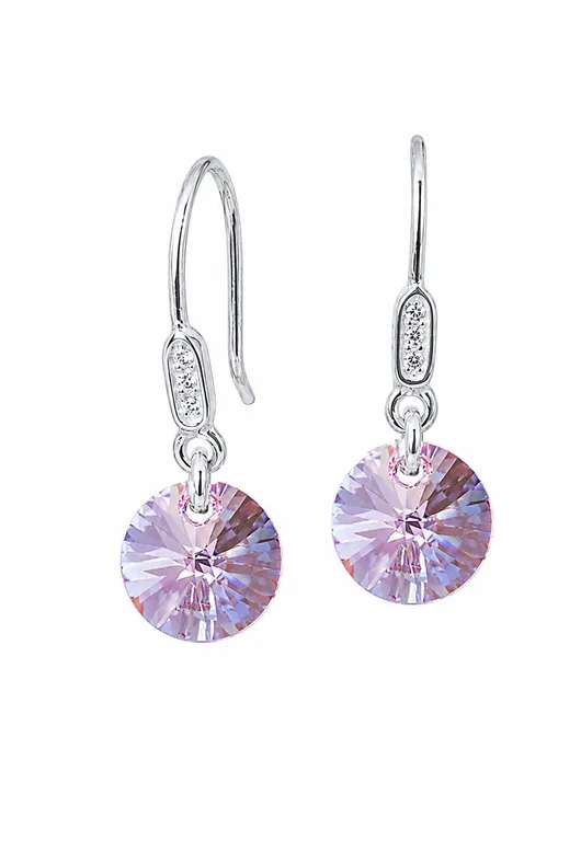 Aros Punto De Luz Circon Plata 925 creado con cristales de Swarovski Rose Shimmer Rosa TALLA UNICA