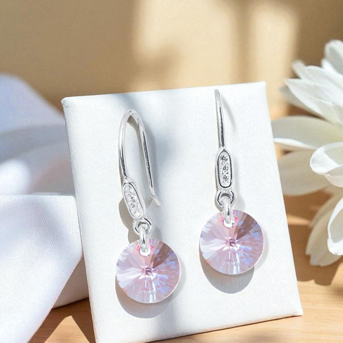 JOYAS MONTERO - Aros Punto De Luz Circon Plata 925 creado con cristales de Swarovski® Rose Shimmer